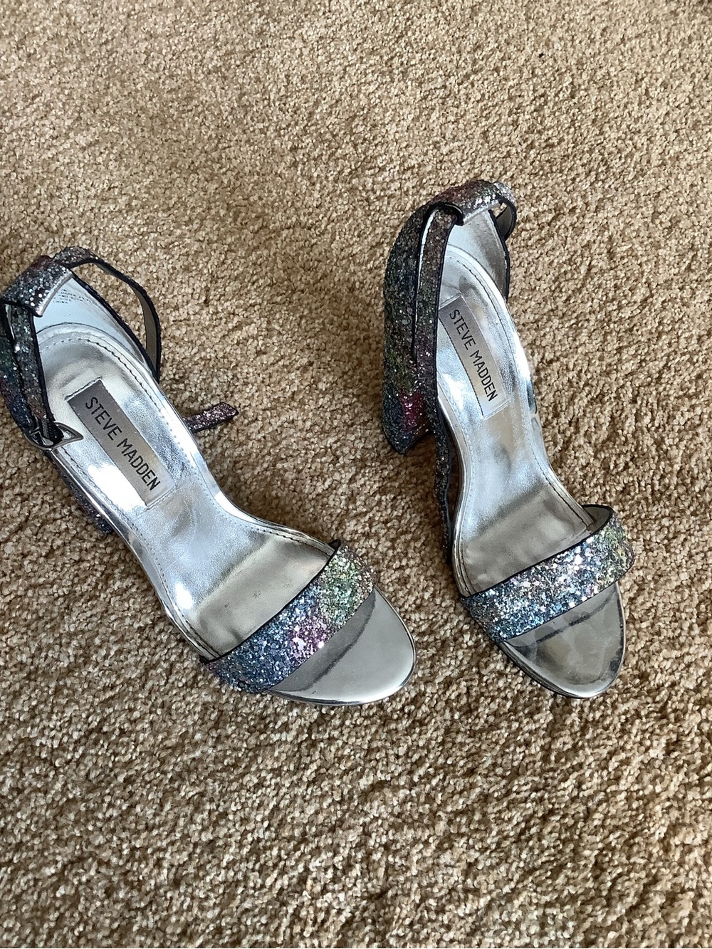 Steve Madden Silver Multicolor Glitter Block Heels